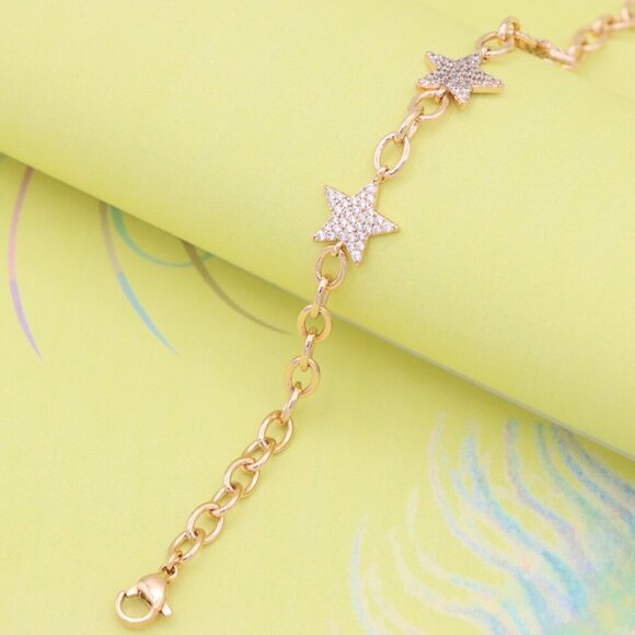 "Rose Gold Plated Star Charm Bracelet with Adjustable Chain, XPBL0915 - Picture 6 of 13